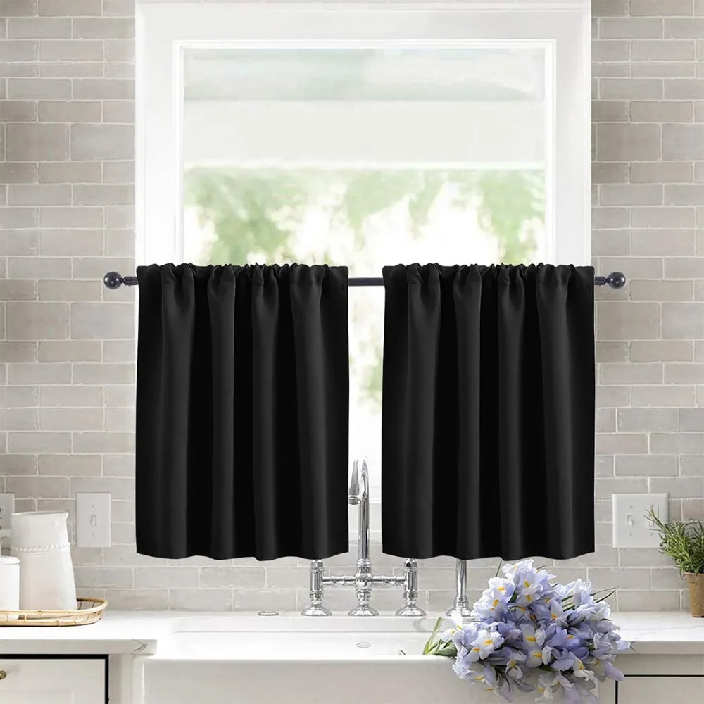 Pure Color Short Tier Curtains for Small Window Treatment Durable Short Blackout Curtain Washable Half Window Curtains