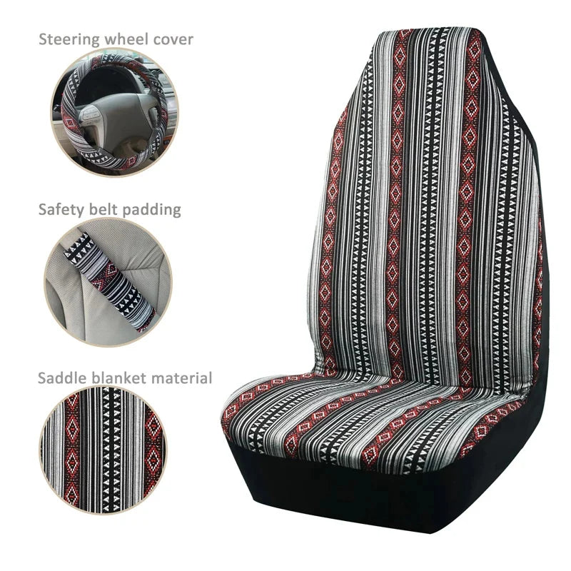 AUTO PLUS Car Seat Covers Set Baja Saddle Blanket Weave Universal Fit Most Car Seat Protection Steering Wheel Cover Protector by PDG ibma