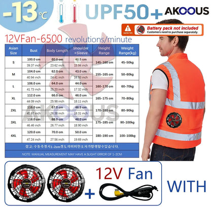 AKOOUS 6500 RPM 12V/5V USB 3-Fans Cooling Vest Air Conditioned Clothes Men Women Outdoor Work Fishing Body Cooling Jacket