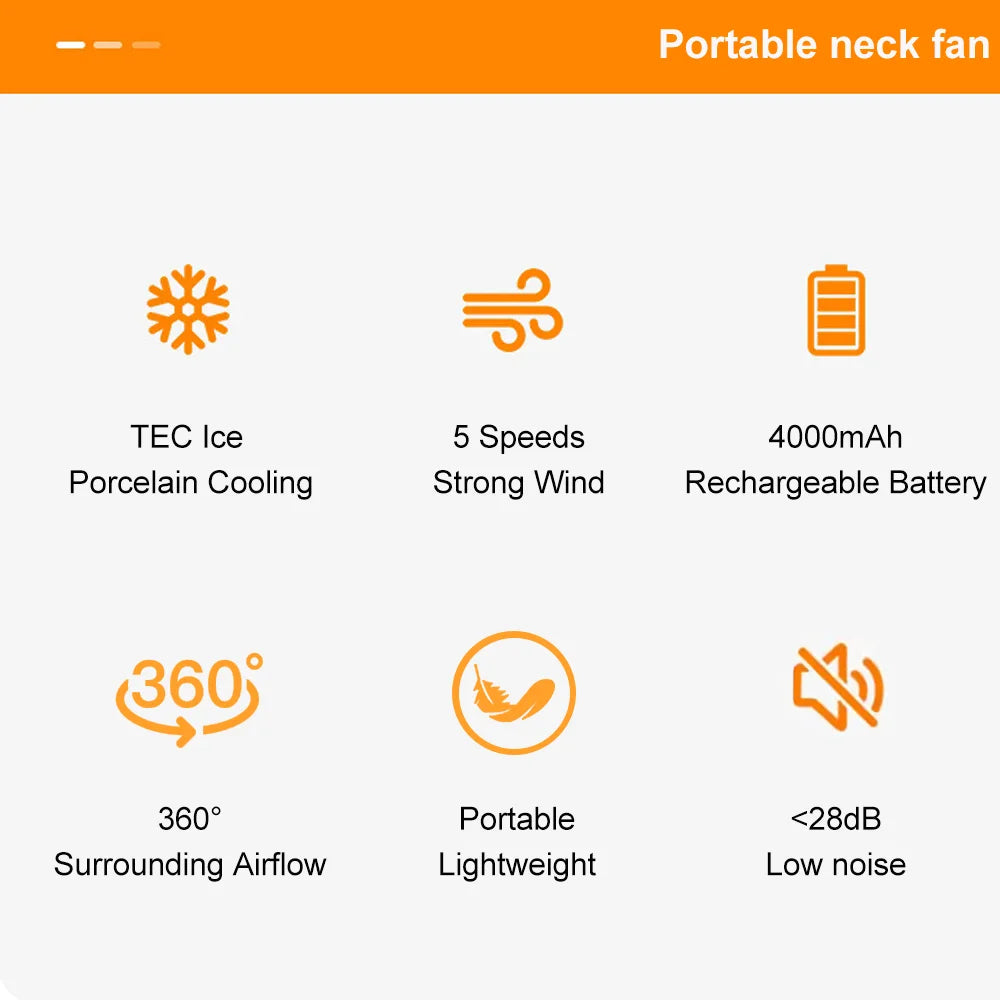 Portable Neck Fan Mini Neck Cooler Bladeless Hanging Neck Fan 4000mAh USB Rechargeable Ice Cooling fan with LED Digital Display