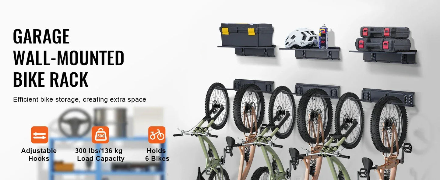 SucceBuy 3pcs Bike Storage Rack 300 lbs 48-inch Wall Mount Bicycles Storage Hanger with 3 Shelves for 6 Bikes Garage Organizer