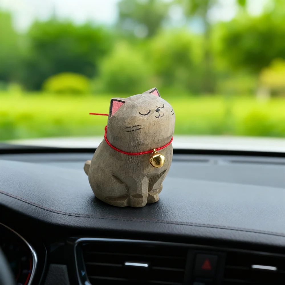 Cute Cat Animals Figurine Decorative Wooden  Ornament Kitten Statue Calico Golden gradient cat Home Office Desk Car Decor Gift