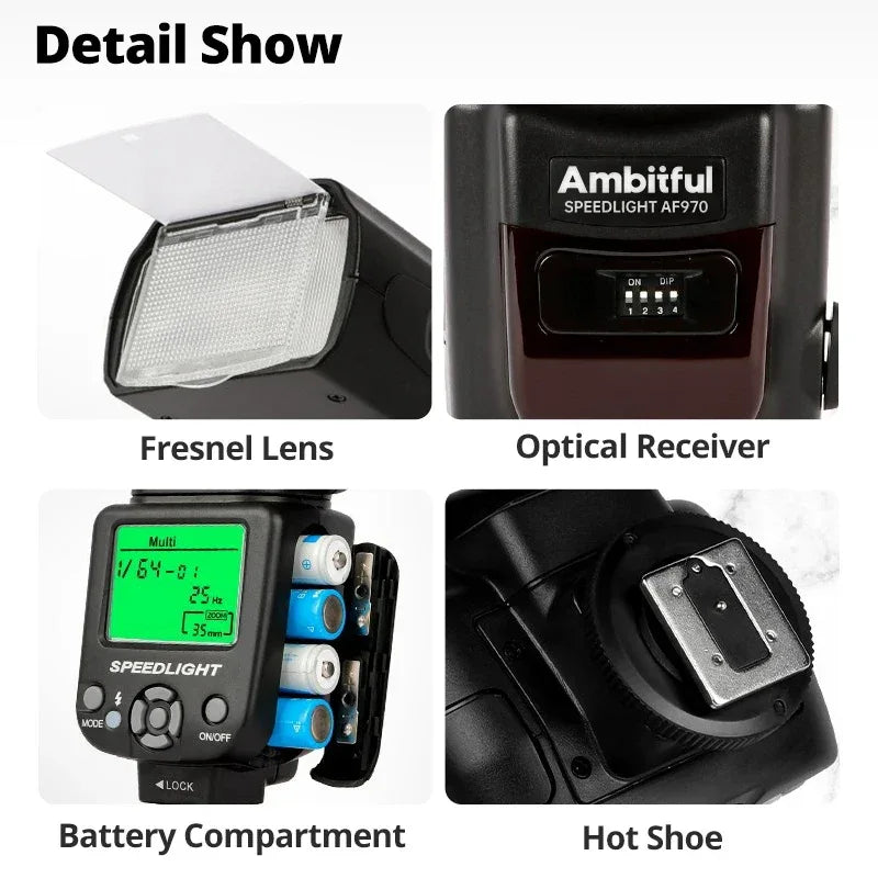 Ambitful AF970 Flash Light Speedlight Speedlite Universal for Fujifilm Olympus Nikon Canon 650D 550D 450D 60D 7D 5D Camera