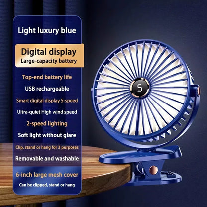 Xiaomi 2025 Clip-on Fan 8000mah  5 Speed Quiet Rechargeable Desktop Air Circulator Wireless Fan With LED Light For Office