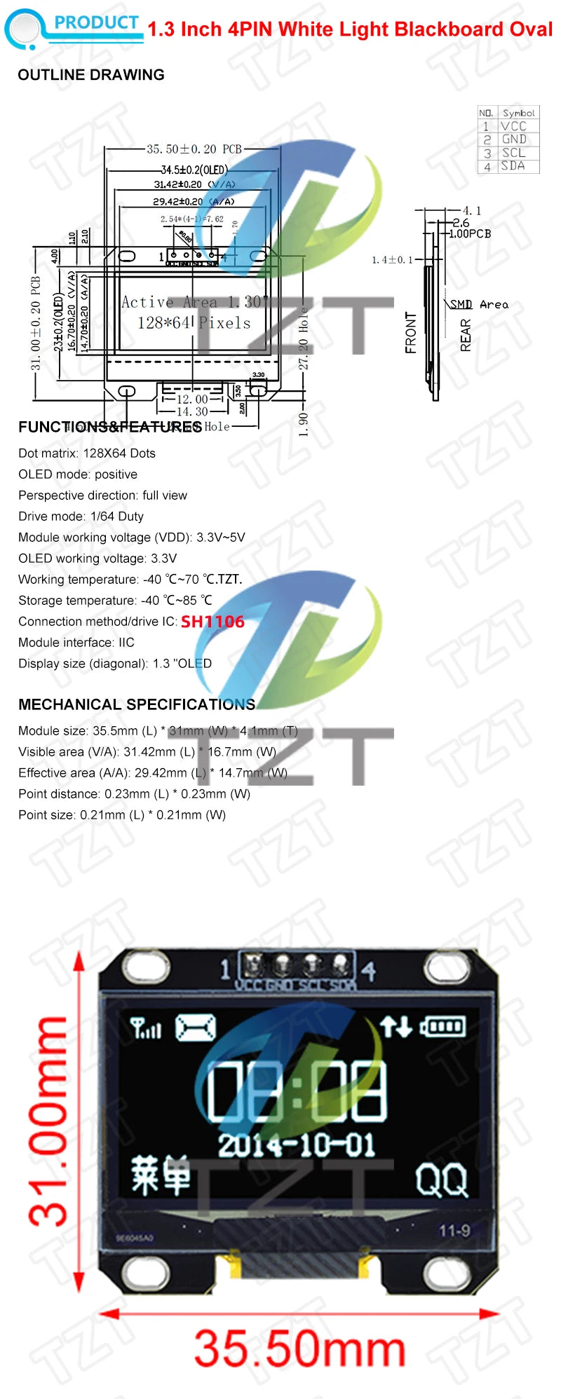 1.3 inch OLED module SPI/IIC I2C Communicate white/blue color 128X64 1.3 inch OLED LCD LED Display Module 1.3" OLED Module