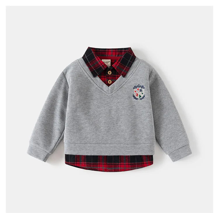 Fashion Boys Shirts Sweatshirts Turndown Collar Kids Tops Outfits Long Sleeve Children's Clothes