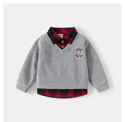 Fashion Boys Shirts Sweatshirts Turndown Collar Kids Tops Outfits Long Sleeve Children's Clothes