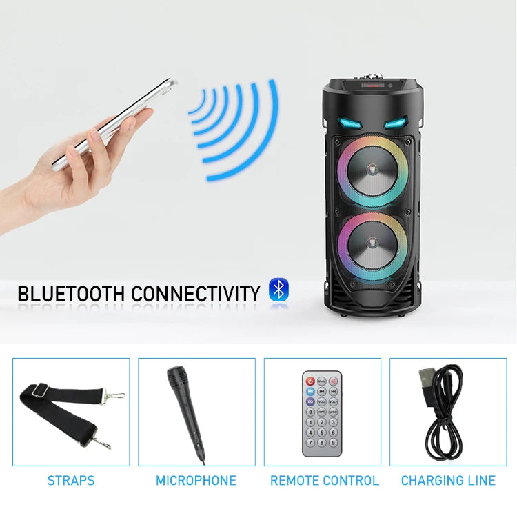 30W Wireless Column Big Power Stereo Portable Bluetooth Speaker Subwoofer Bass Party Speakers with Microphone Family Karaoke USB