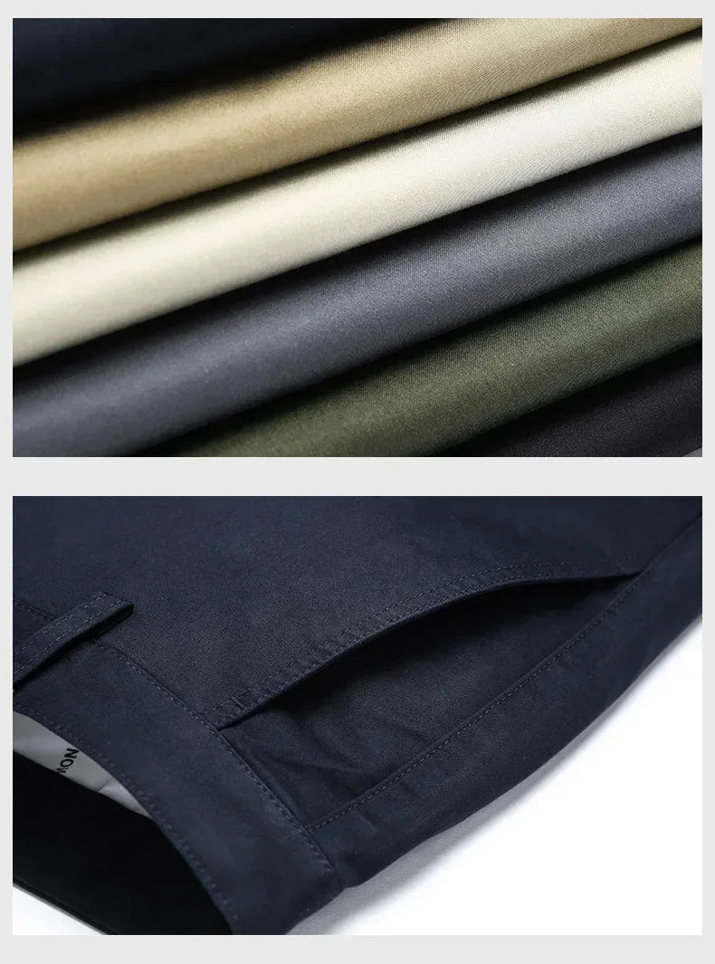Autumn Classic Style Men's Beige Business Straight Casual Pants Stretch Cotton High Waist Solid Brand Trousers Khaki Green Black