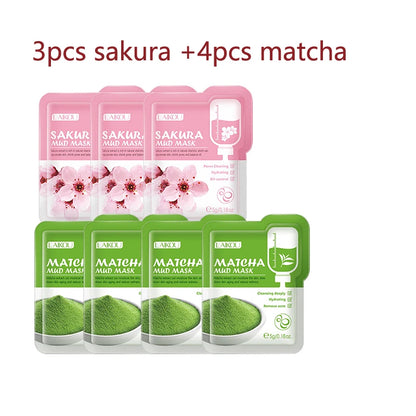7pcs Japan Sakura Mud Face Mask Deep Cleansing Remove Blackheads Oil-Control Clay Mask Moisturizing Packs Facial Skin Care