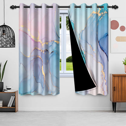 2pcs/set Marble Print Blackout Curtain Modern Window Drapes Blue Gold Pink Thermal Insulated Living Room Bedroom Home Decoration