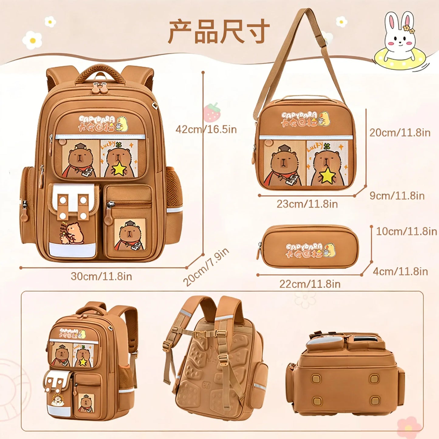 Capybara School Bags for Boys Girls Primary Schoolbag Cartoon School Backpack Set Rucksack Bagpack Kids Cute Children Book Bags