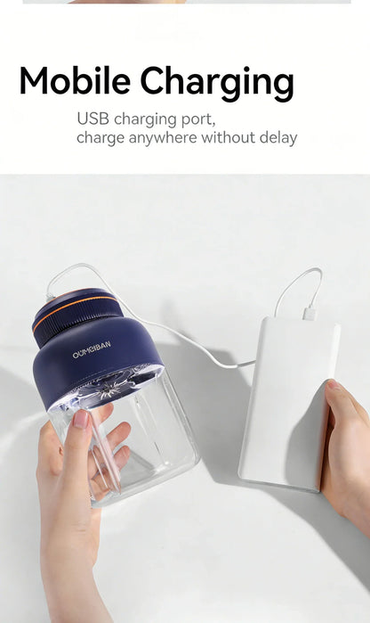 1300ML USB Rechargeable Portable Juicer, 46 Blades Fresh Fruit Mixer, Multifunctional Ice Crusher Smoothie Blender for Home