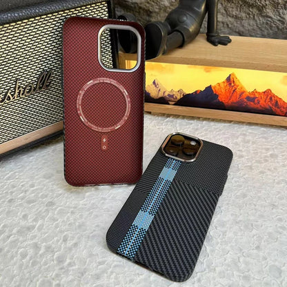 Carbon Fiber Texture Magnetic Armor Case For iphone 17 17Pro Max 16 Pro 15 14 13 Ultrathin Alloy Lens Wireless Charge Hard Cover