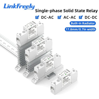 17.8mm Slim Solid State Relay Module Integrated Heatsink SSR DC-DC DC-AC AC-AC DIN Rail 40A DC AC Control Relay Patent Design