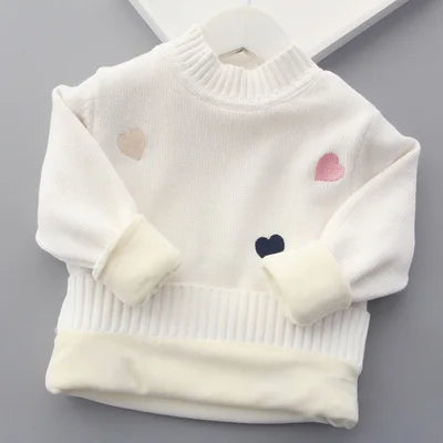 Pull d'automne-hiver pour filles, motif mignon amoureux, pull tricoté en polaire épaisse et chaude