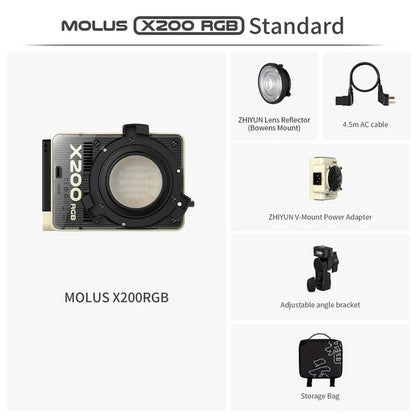 ZHIYUN MOLUS X200 RGB X200 Bi-color LED Video Light 200W High Brightness Adjustable Color Temp APP Control for Vlogging Filming