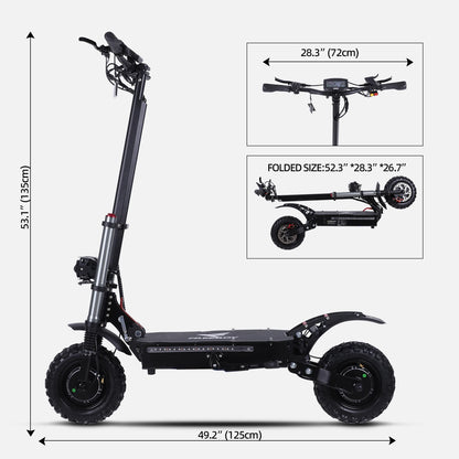 J30 MAX Electric Scooter Dual 3000W Motors 60V38Ah Battery 11" Off Road Tire 85KMH Top Speed 100KM Range 440lbs Load Disc Brakes