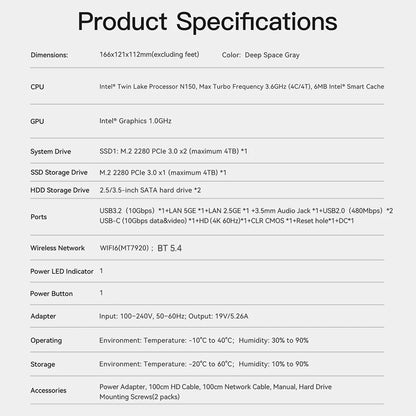 Beelink ME Mini ME Pro Intel Twin Lake N150 LPDDR5 4800MHz 16GB RAM 1T SSD WiFi6 4K Dual Lan Home Network Storage NAS Mini Host