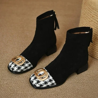 Women Mid Heels Chelsea Boots Chunky Suede Ankle Shoes Winter 2024 Fashion New Zipper Boots Pumps Walking Punk Warm Sock Botas