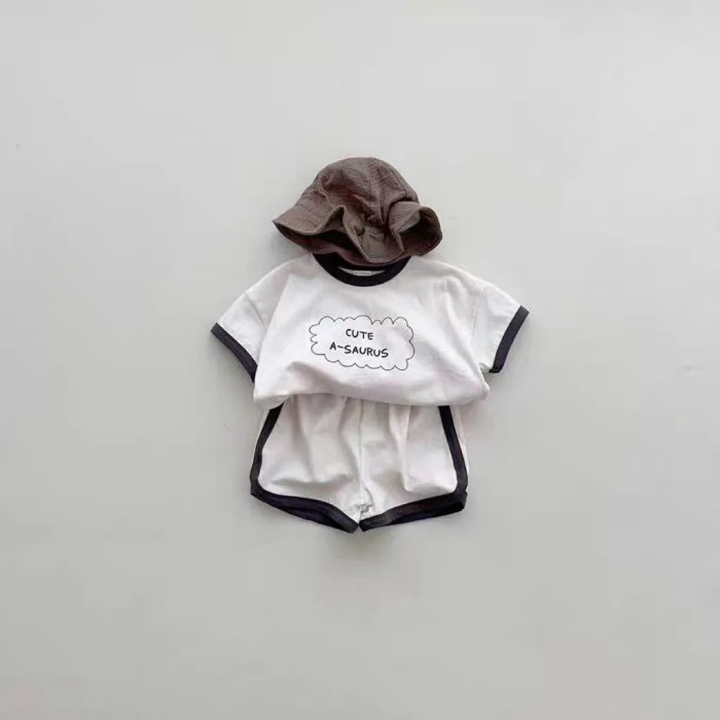 TZ24047 Summer New Sports Style Set New Letter Baby Round Neck Simple Casual T-shirt Shorts Two piece Set