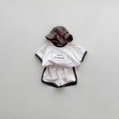 TZ24047 Summer New Sports Style Set New Letter Baby Round Neck Simple Casual T-shirt Shorts Two piece Set