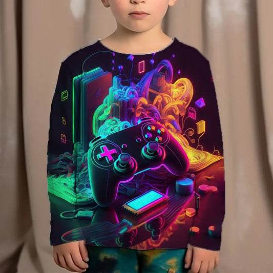 Top Clothes For Children Clothing Autumn Games Console Black T-Shirt Kids Tees Long Sleeve Tshirt From 10 To 12 Years Old Boys by PDG ibma