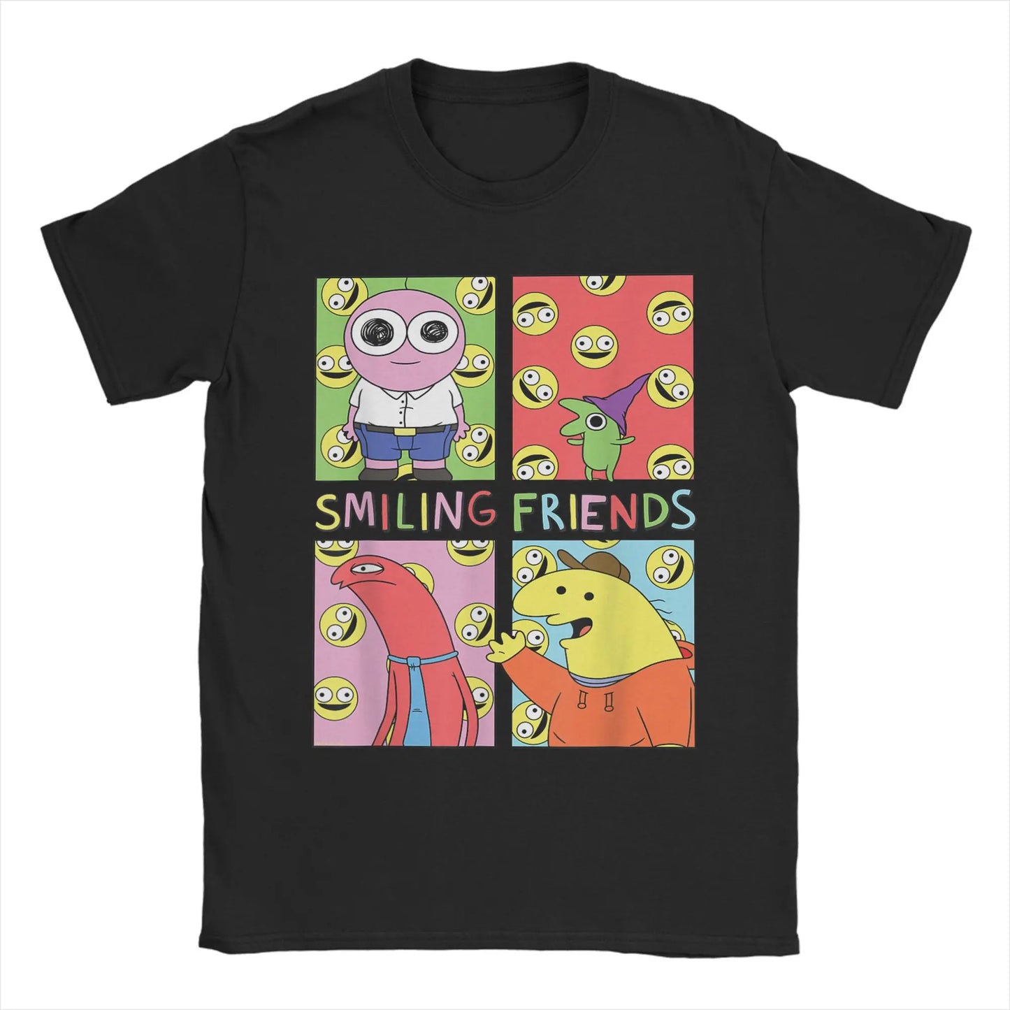 Smiling Friends Glep Flowers T Shirt Men Cool T-Shirt Round Neck Tee Shirt Short Sleeve Tops Summer Pure Cotton Breathable Tees
