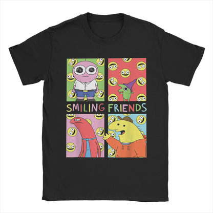 Smiling Friends Glep Flowers T Shirt Men Cool T-Shirt Round Neck Tee Shirt Short Sleeve Tops Summer Pure Cotton Breathable Tees