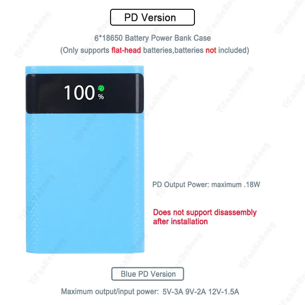 18650 Battery Power Bank Box 22.5W Fast Charging LCD Display 20000Mah Power Board For 6X18650 Battery Powerbank Case