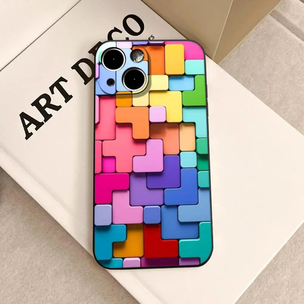 Men's cool creative cube Building Block IMD Phone Case FOR IPhone 16promax 14 11 12 Pro 8 7 15 Plus 13 Pro MAX XR XS Black Cover