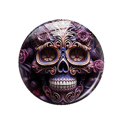 Breloques cabochons en verre à dos plat, style gothique sombre, tête de mort et fleur, pour la création de bijoux DIY. Démonstration de camée à dos plat pour la fabrication de bijoux DIY.