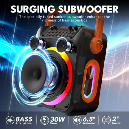 Karaoke Machine for Adults, Karaoke Speaker with Two Wireless Microphones, Portable Bluetooth Speaker PA System for Party, Kara