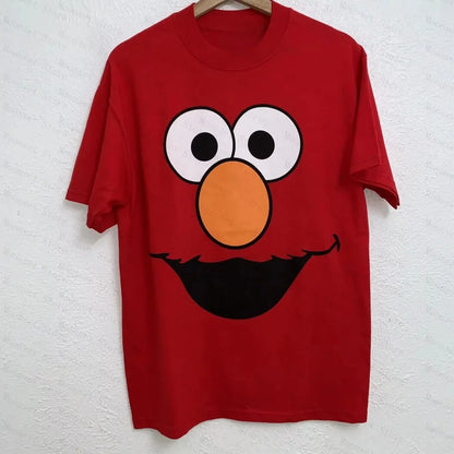 Sesame Street Elmo Large Face T-shirt High Quality Casual Couple Street Sports T-shirt Kids Tshirt Men's Shirts Woman t-shirts