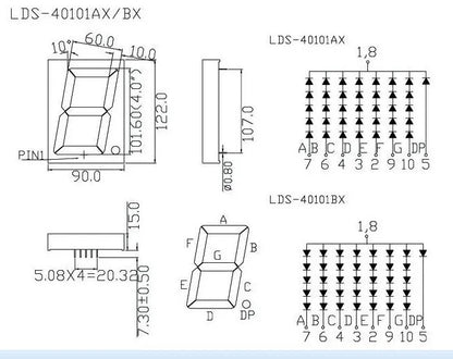 5PCS/LOT 40101AS 40101BS  4 inch 7 segment Red Displays Digital Tube 10PIN common cathode LED Digital Tube