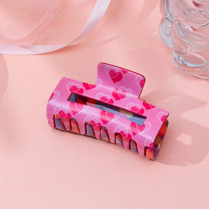 Valentine's Day Romantic Pink And Red Heart Grab Plastic Clip Large Square Hair Claw Back Updo Shark Clip Gifts For Grilfriend