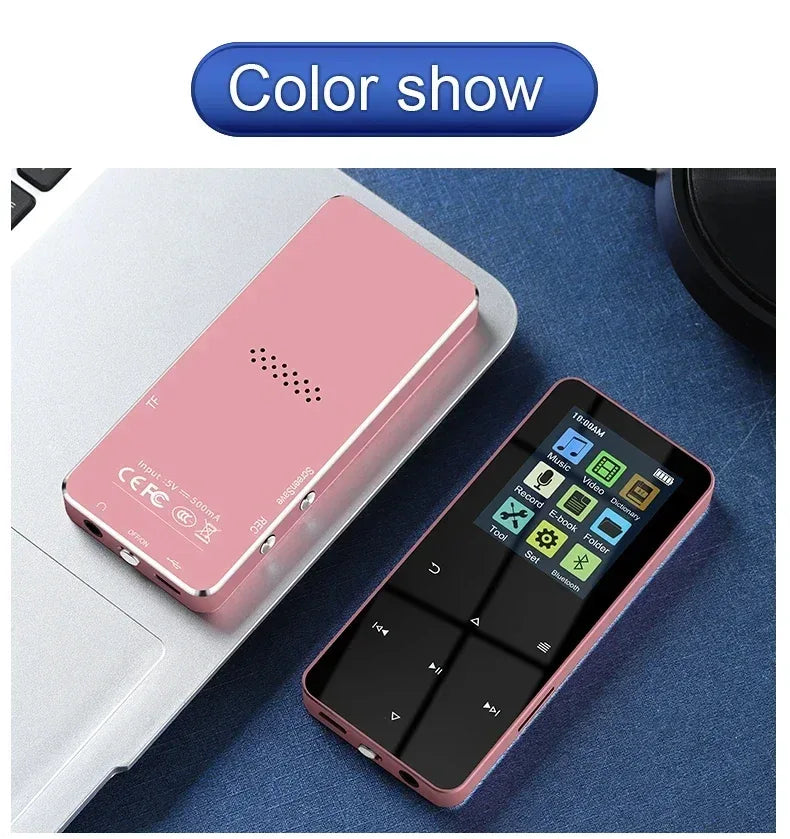 2.0 Inch Metal Touch MP3 MP4 Music Player Bluetooth 5.0 Supports Card, with FM Alarm Clock Pedometer e-Book Built-in Speaker