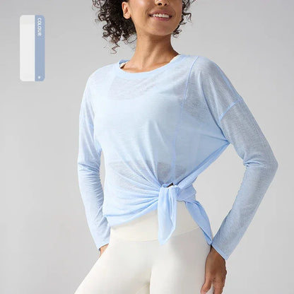 Gym Sports Tops Workout T-shirts Women Yoga Clothing Running Loose Slim Quick Dry Training Long Sleeve Blouse Fitness Tops👚
