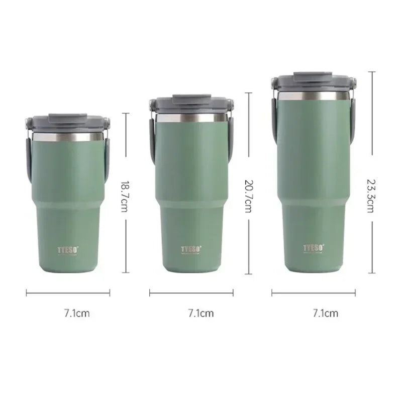 Tyeso Car Stainless Steel Insulated Cup 600/750/900ml Vacuum Thermal Cup with Straws and Handles Outdoor Portable Water Bottle