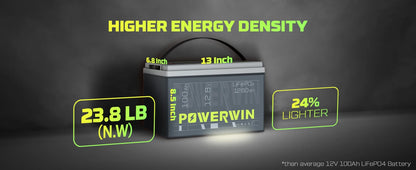 POWERWIN BT100 12.8V 100Ah 1280Wh LiFePO4 Battery 4000+Deep Cycle Rechargeable Built-in BMS Grade A Cell Solar Power Inverter