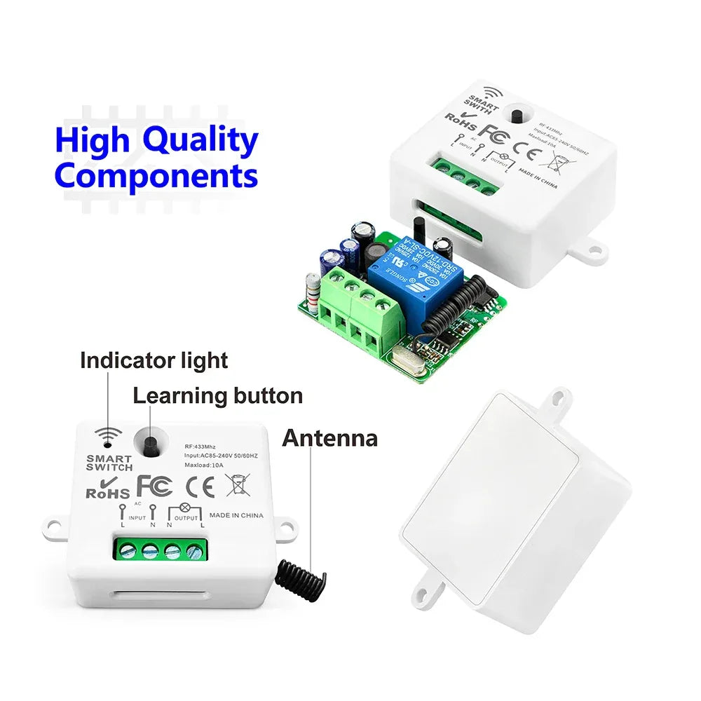 RF Wireless Smart Light Switch 433MHz 110V 220V Mini Relay Receiver Module ,4-in-1 Remote Control,For Led Light Lamp Fan ON/OFF