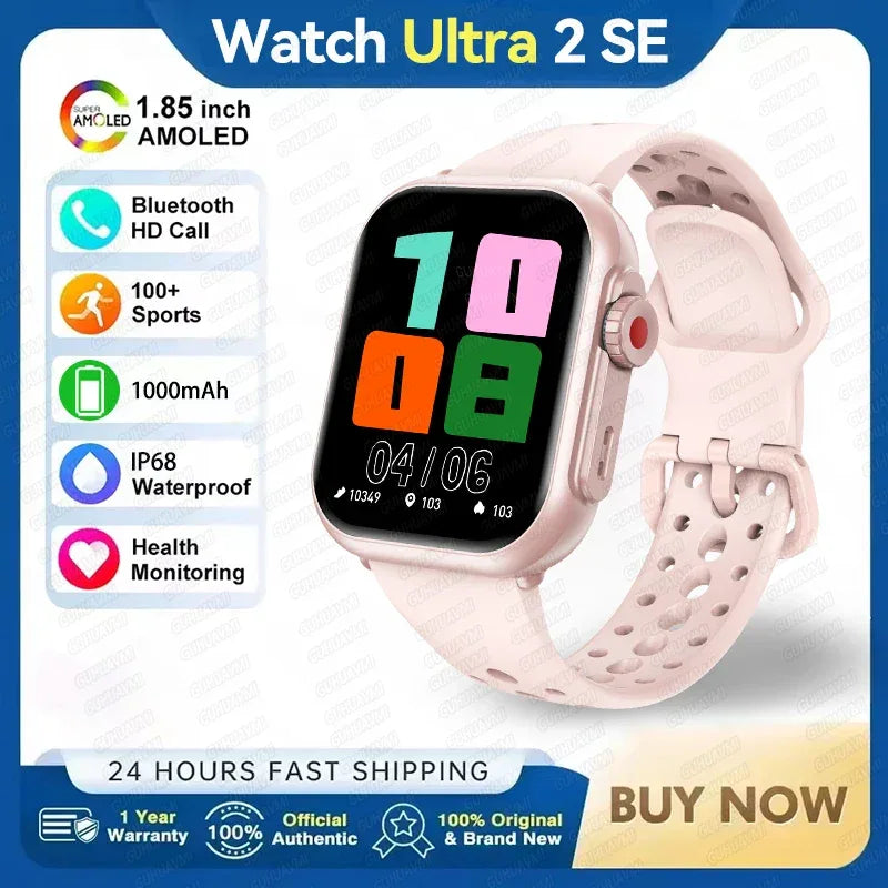 Watch Ultra 2 SE Men Women 1000mAh AMOLED Heart Rate 100+Sport Bluetooth Call GPS Track Waterproof Smart Watch For IOS Android