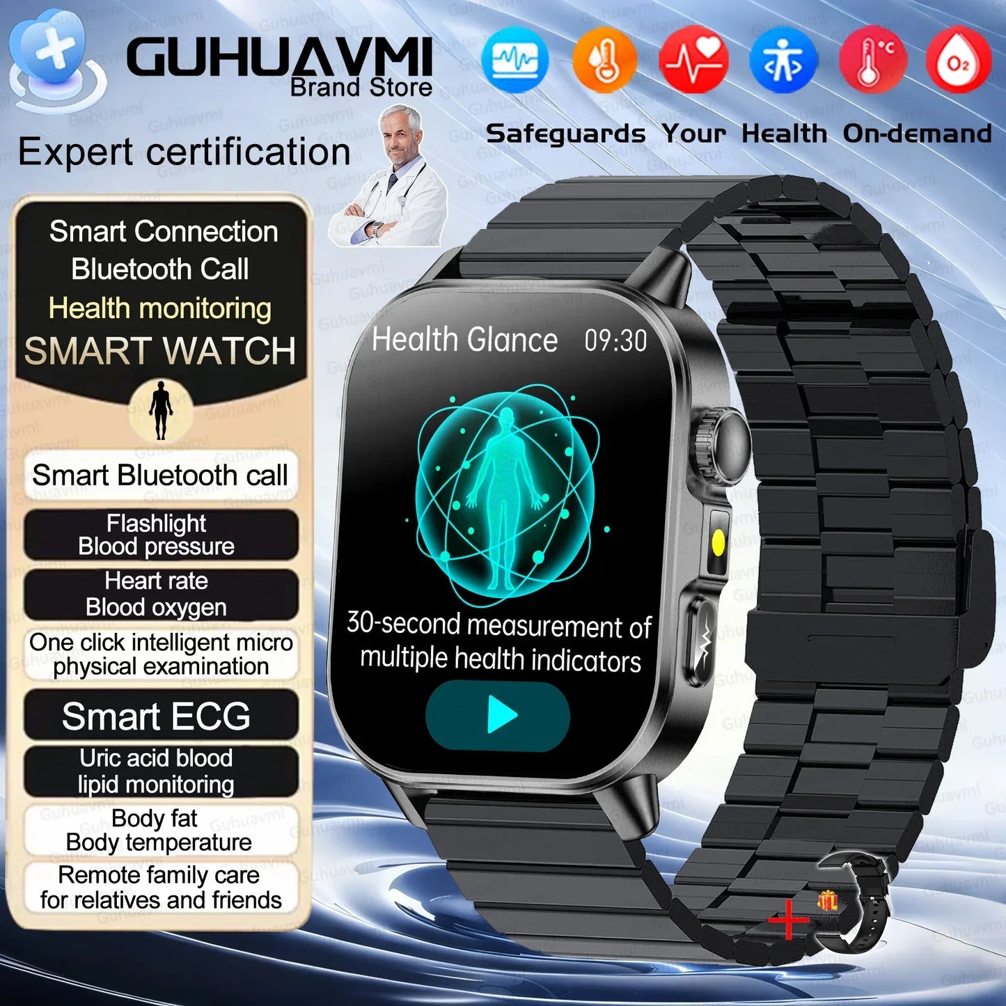2026 New Health Smart Watch Precise Measurement ECG+PPG Blood Pressure Uric Acid Body Fat Analysis call SmartWatch For Men Women