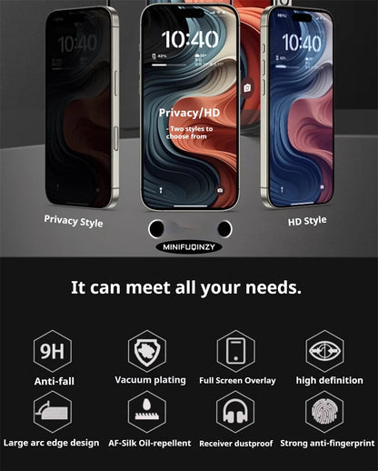 Cut Edge Anti Dust Mesh 0.5mm Privacy Tempered Glass For iPhone 17 15 16 Pro Max Screen Protector 17 Air Plus Luxury Full Cover