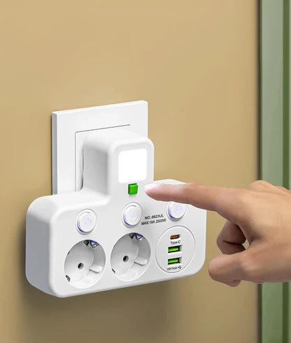 EU plug AC socket power board multi-layer wall socket universal network filter, with or without USB independent switch light ada