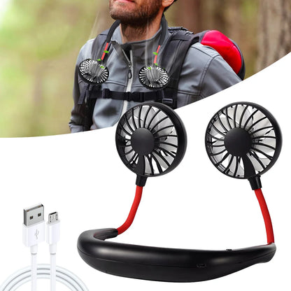 USB Rechargeable Mini Sports 3-Speed Adjustable Neck Dual Fan Home OfficeOutdoor Travel Portable Hanging Neck Fan