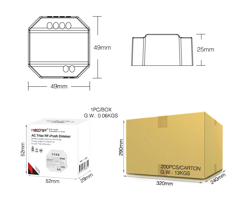 Miboxer TRI-C1 AC Triac Dimmer Single Color Controller 110-220V Push Dim Wall WiFi PWM RF Voice Control For Filament Lamp