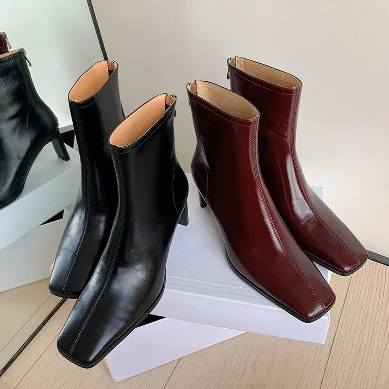 JOZHAMTA Size 34-43 Women Ankle Boots Real Leather Thick High Heel Shoes Fall Winter 2025 Casual Office Lady Dress Short Booties