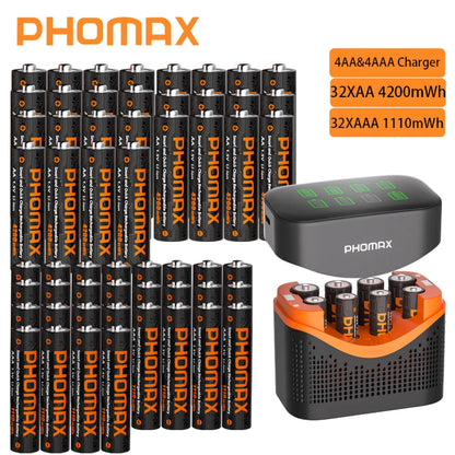 PHOMAX New Fast Charger&Rechargeable Battery,1.5V AA 4200mWh & AAA 1110mWh Lithium Battery  For  Remote Control Mouse SmartDoor