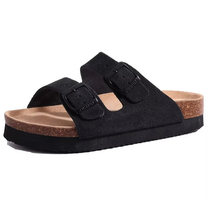 Crestar Women's Cork Footbed Slide Sandal Adjustable Buckle Summer Outdoor Suede Sandals with Arch Support Non-slip Beach Shoes